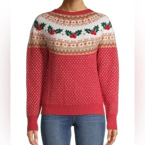 Holiday Time Fair Isle Sparkly Pom Pom Mistletoe Ugly Sweater